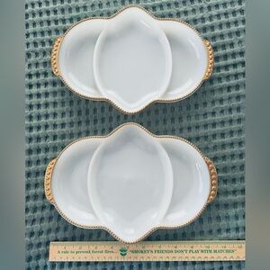 FIRE KING Elegant Gold and White Milk Glass Serving Dishes